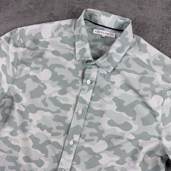Vince Camuto Other - Vince Camuto Polo Shirt Mens M Green Camo Performance Short Sleeve Button Up